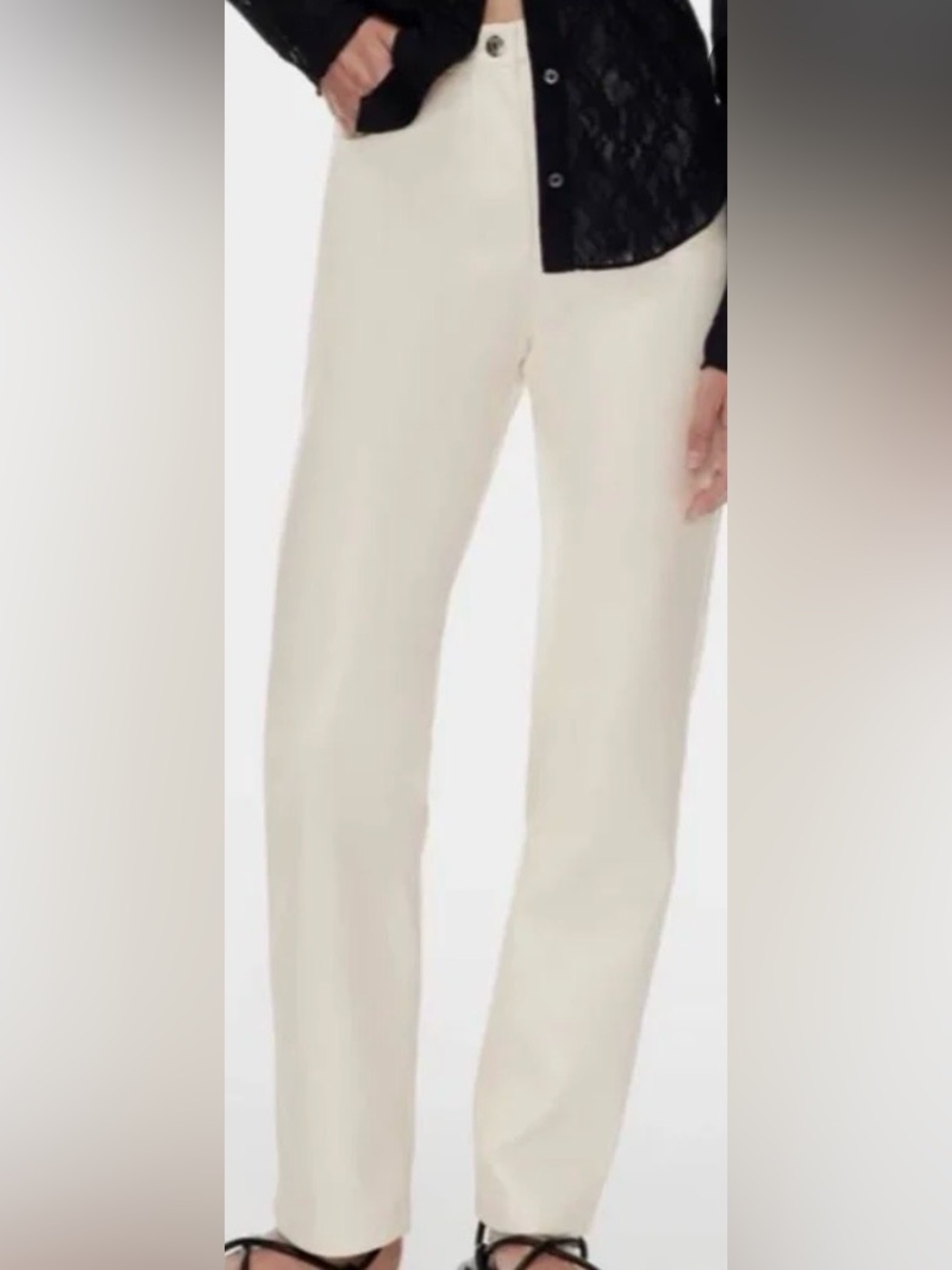 Aritzia Wilfred Melina High-Waist Ivory Faux Leather Straight-Leg Pants